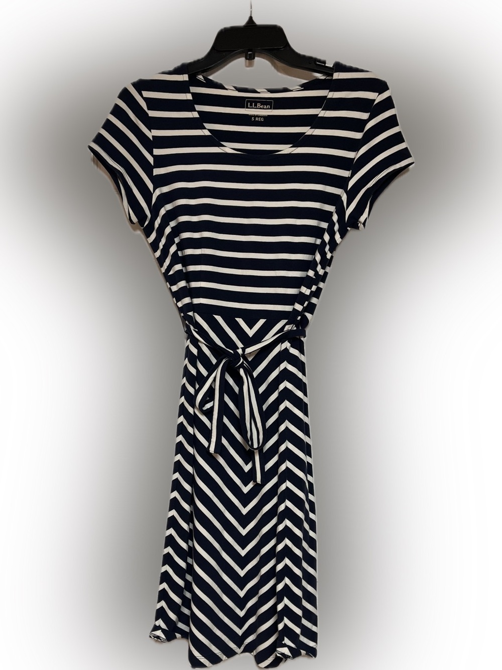L.L. Bean Navy and White Striped Tie-Waist Dress